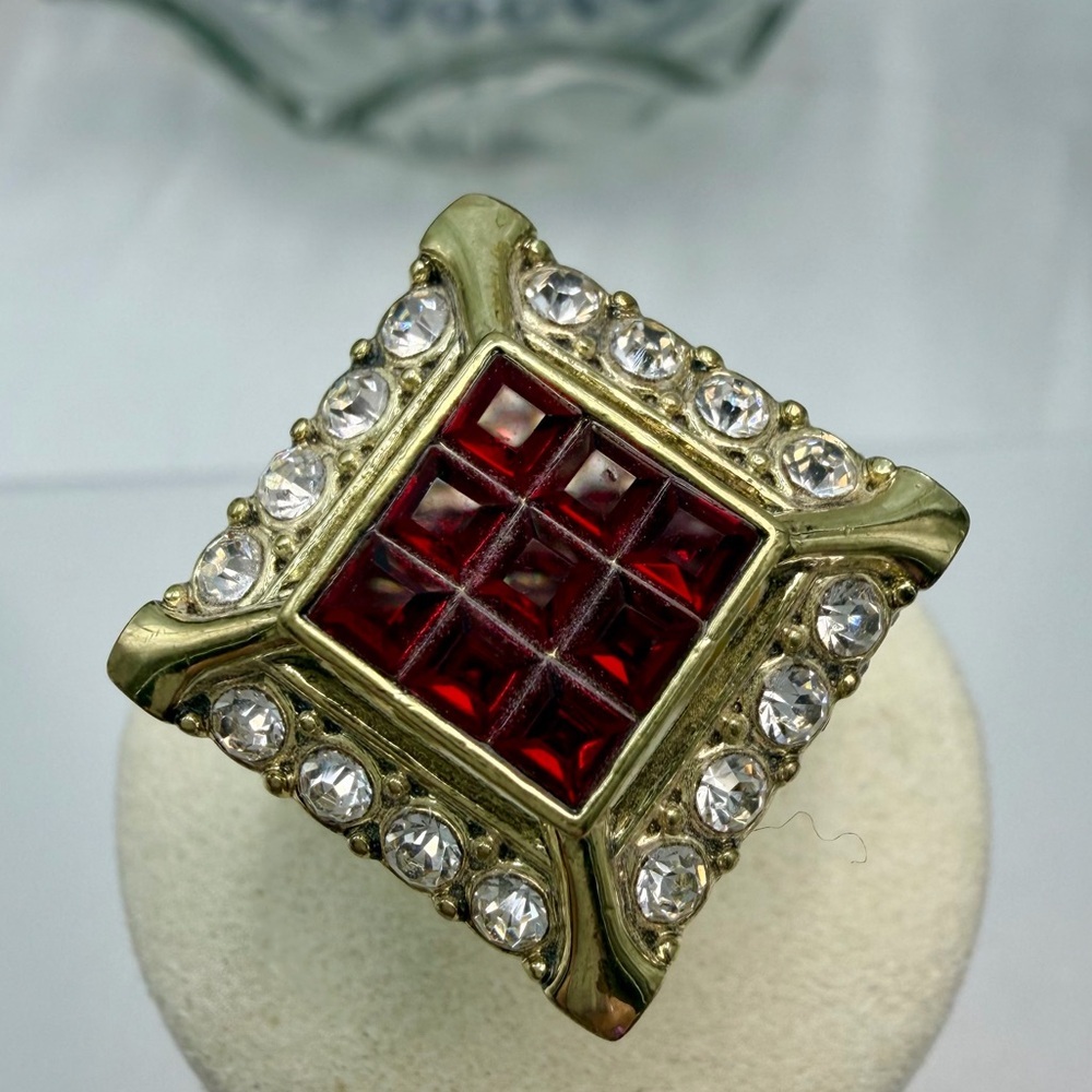 Heidi Daus Ruby Red Crystal Statement Ring size 8